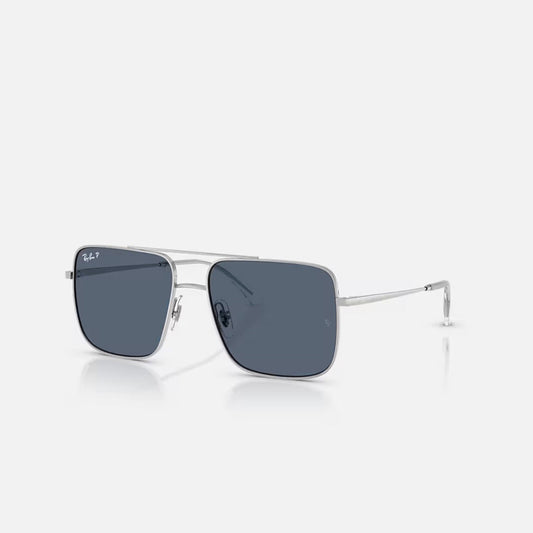 Ray-Ban ARI Bio-Based Polished Silver frame Blue Polarized lens