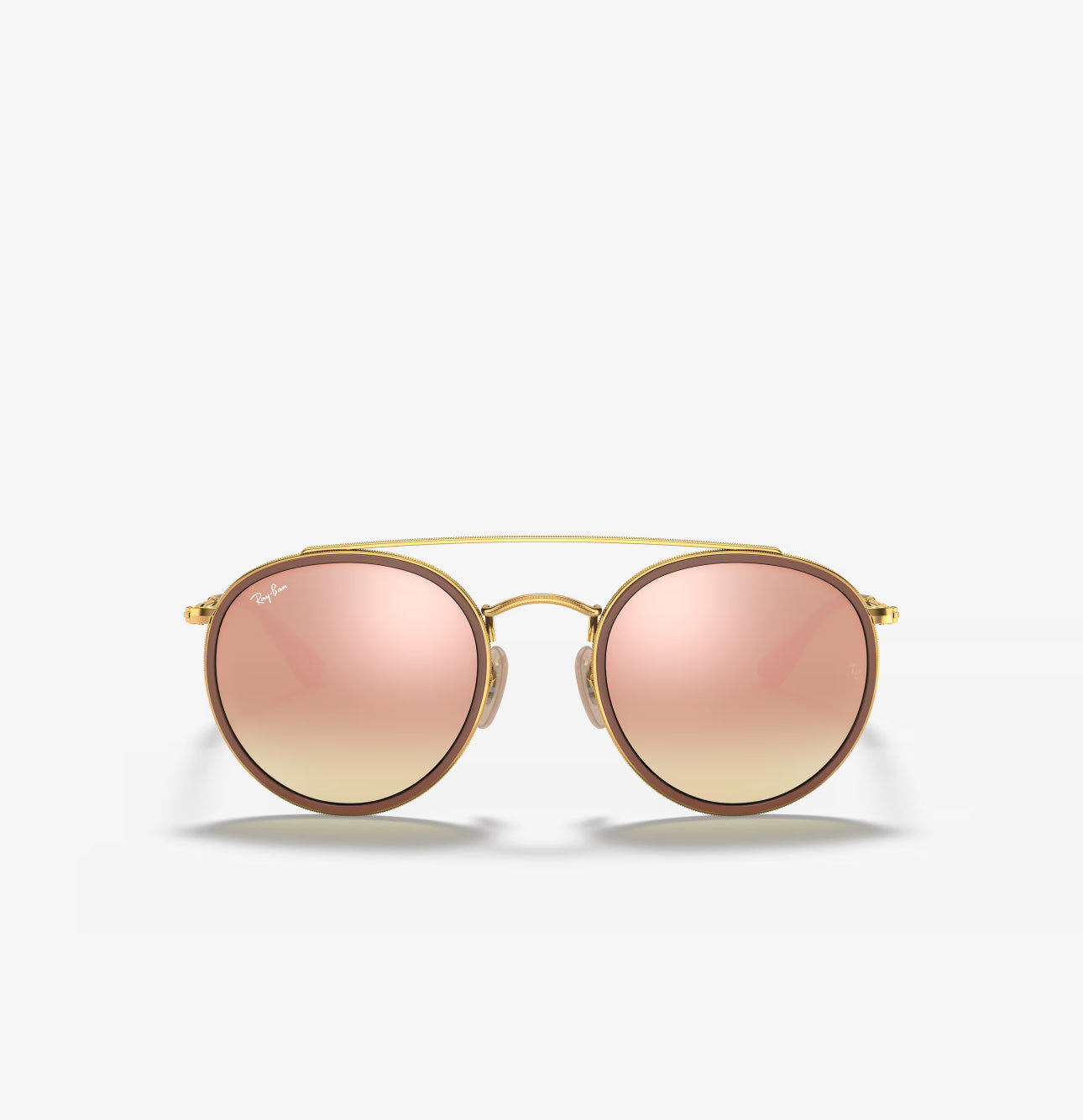 Ray-Ban Round Double Bridge Gold frame pink Lens