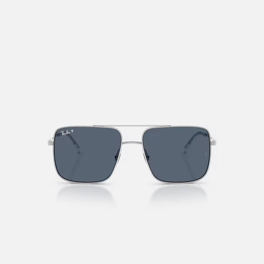 Ray-Ban ARI Bio-Based Polished Silver frame Blue Polarized lens