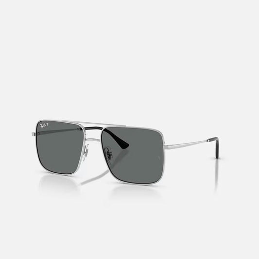 Ray-Ban ARI Bio-Based Polished Silver frame Dark Grey Polarized lens