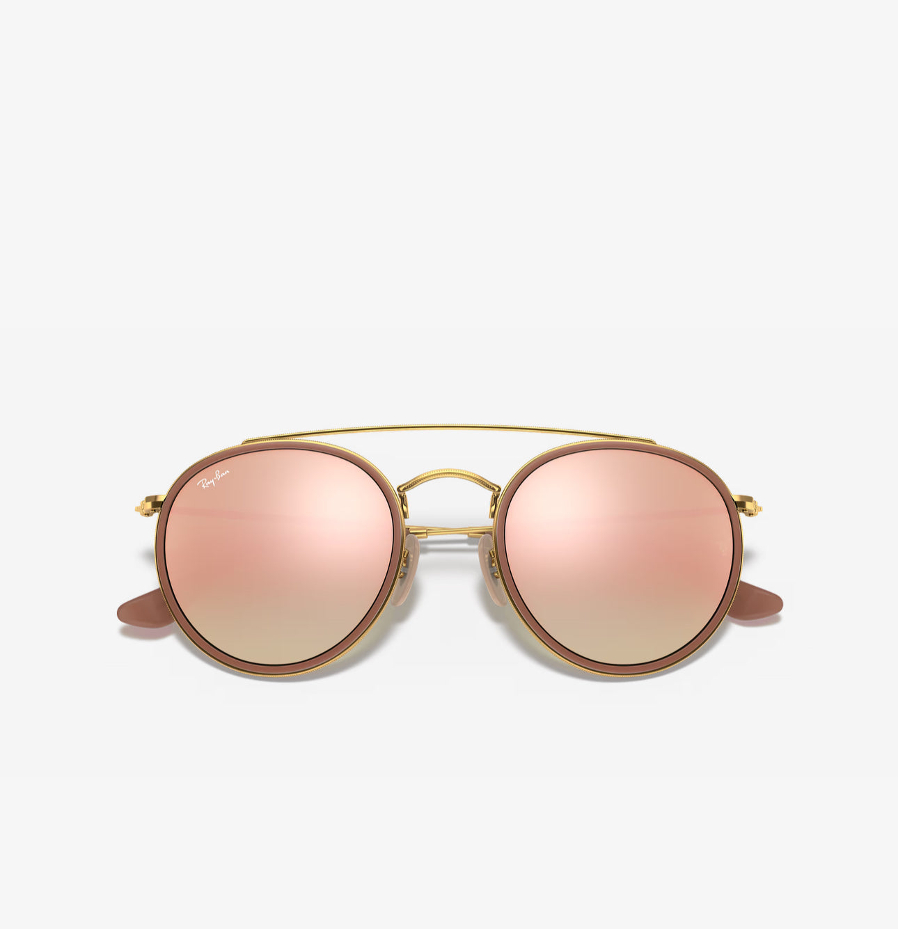 Ray-Ban Round Double Bridge Gold frame pink Lens