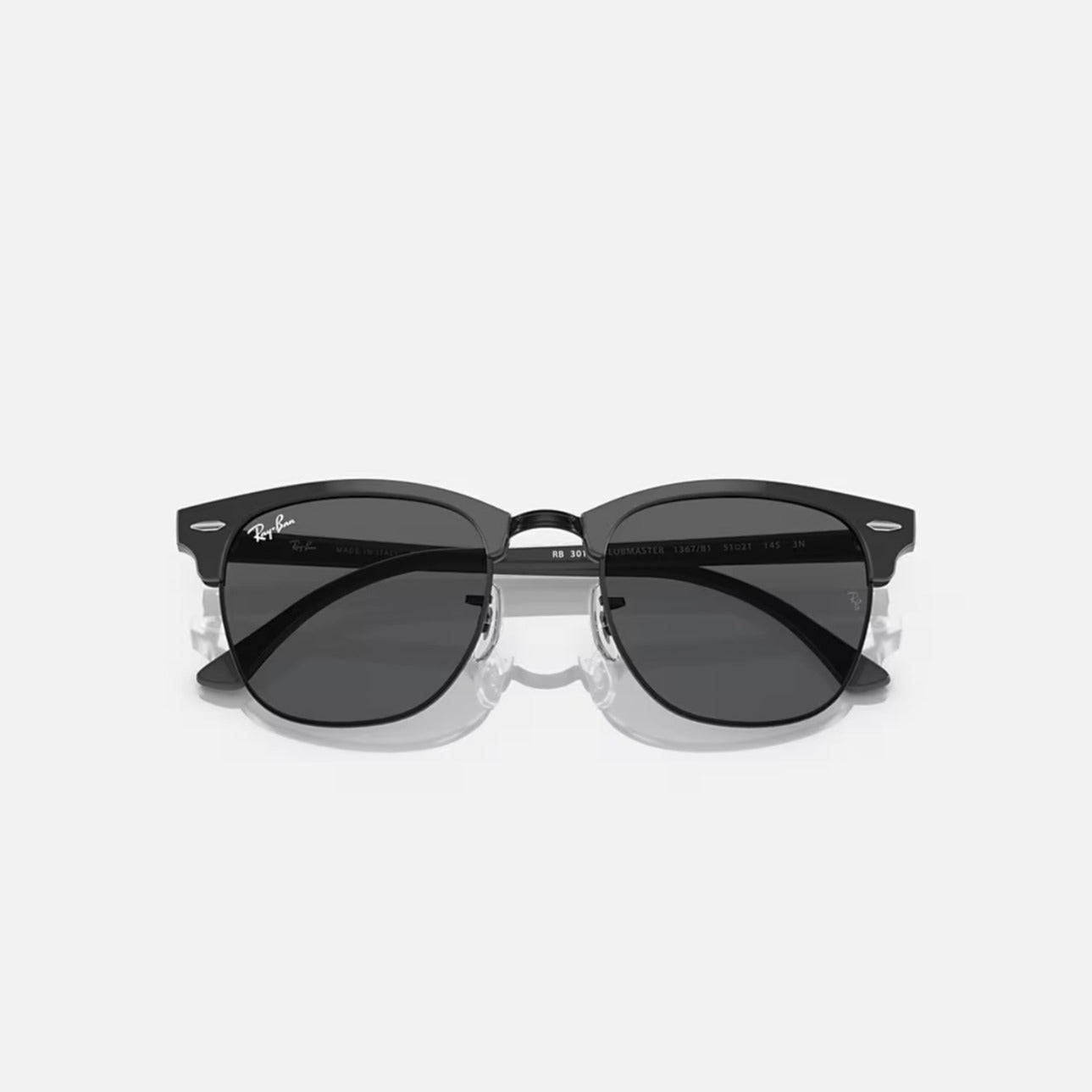 Ray-Ban RB3016 Clubmaster Polished Grey On Black Frame grey lenses