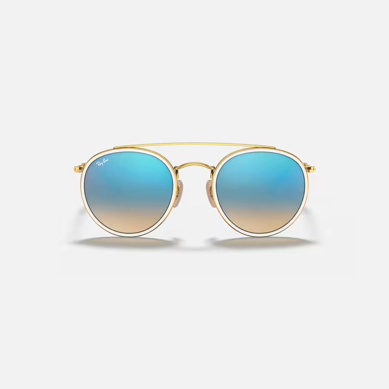 Ray-Ban Round Double Bridge Gold frame Blue Flash Lens